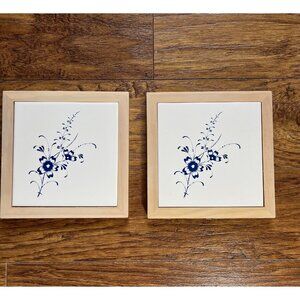 French Country hand painted Fine flowers tiles, wall hangings, trivets set of 2